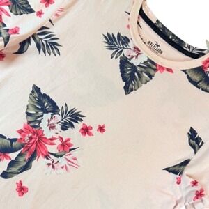 Hollister Men's Floral Print Curved Hem Tee Sz M Tropical Hawaiian Shirt VTG Y2K